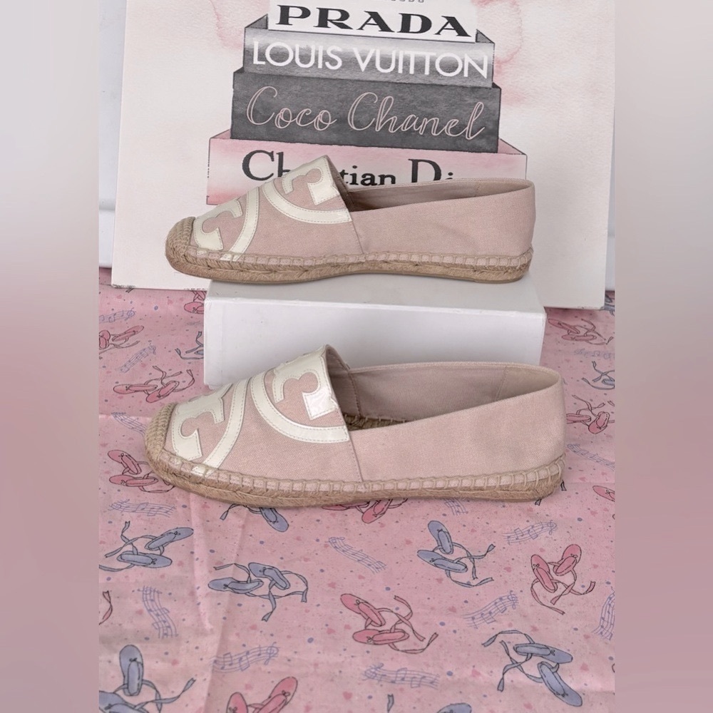Tory Burch Poppy Espadrille Poppy Leather Canvas Cap Toe Pale Pink Size 9 NWOT - Picture 5 of 12